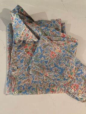 Pucci Blue Multicolor Paisley Button-Front Blouse small silky